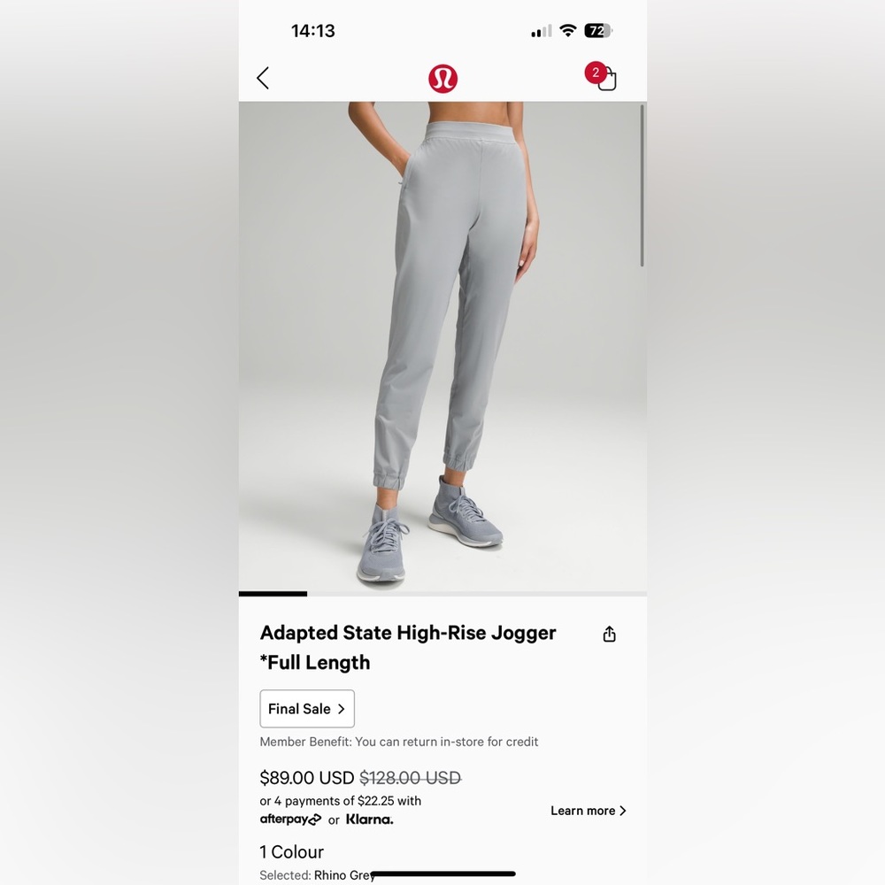 NWT - Lululemon adapted state high rise jogger full length size 4 rhino grey